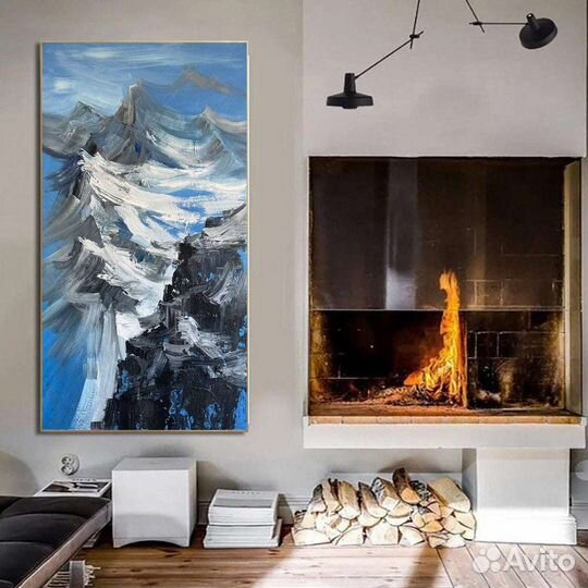 Большая картина маслом снежные горы Интерьерная