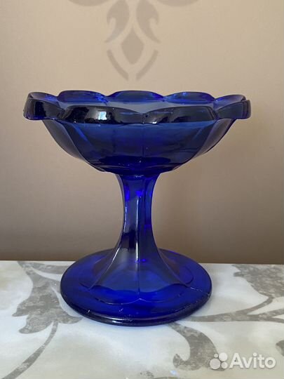 Старинная ваза на ножке Креманка Кобальт дхз СССР