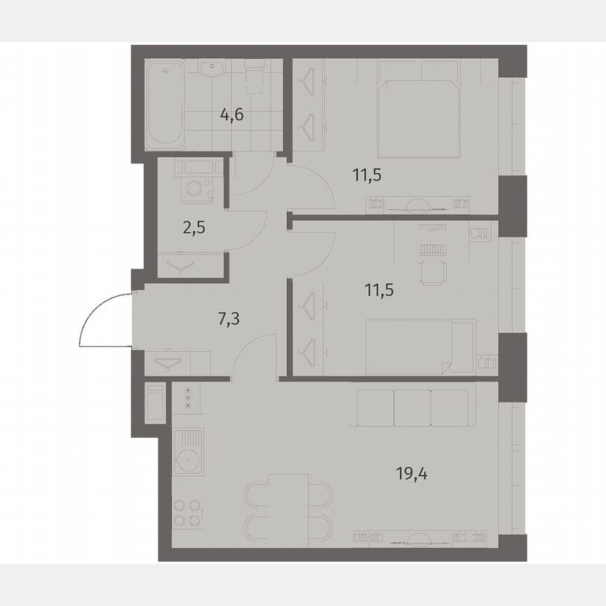 2-к. квартира, 56,7 м², 3/11 эт.