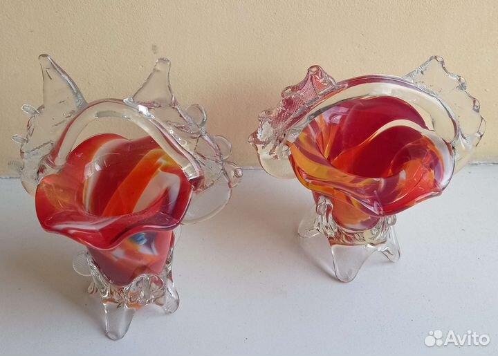 Вазы и рыба цветное стекло, винтаж
