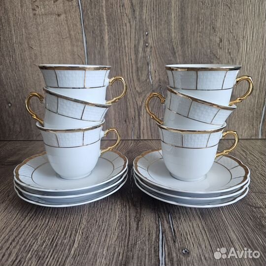 Чашка с блюдцем, 6шт,фарфор,Чехия,Bohemia Original