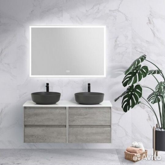 Тумба со столешницей и раковинами BelBagno Kraft 120-EK-120-2-BL-BB1315-H301 Cemento Grigio