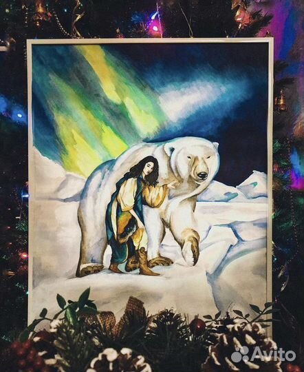 Северное сияние. Акварельная картина