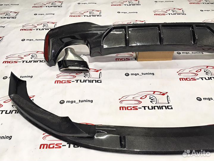 Губа + диффузор Карбон BMW G30 с насадками