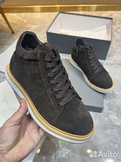Высокие кеды Brunello Cucinelli замша мех коричнев