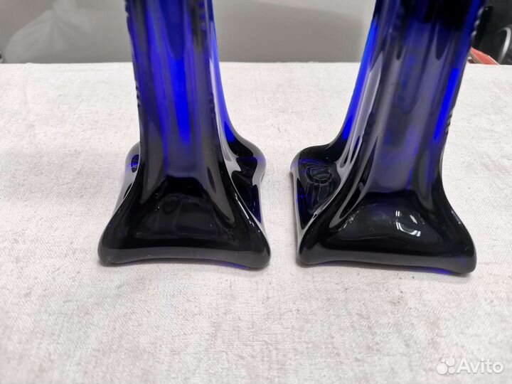 Вазы Синее цветное стекло Кобальт 30 см 2 шт (Ч)