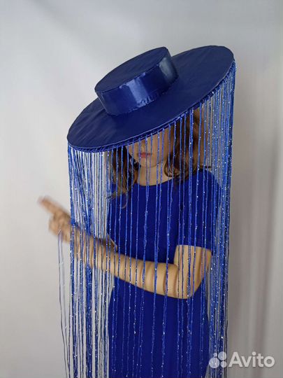 Шляпа с бахромой синяя для фото