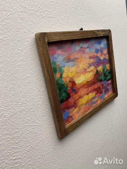 Картина маслом раме 23х28см закат у воды