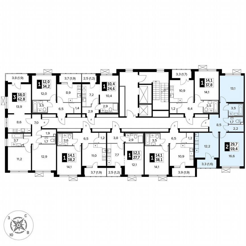 2-к. квартира, 59,4 м², 9/15 эт.