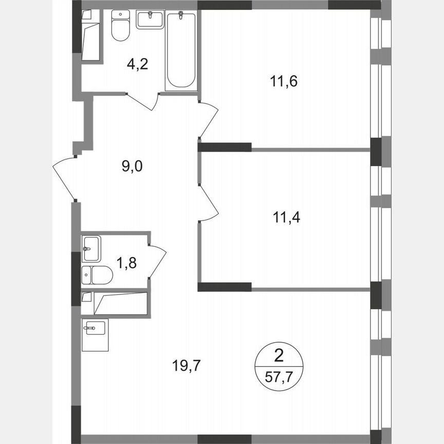 2-к. квартира, 57,7 м², 18/19 эт.