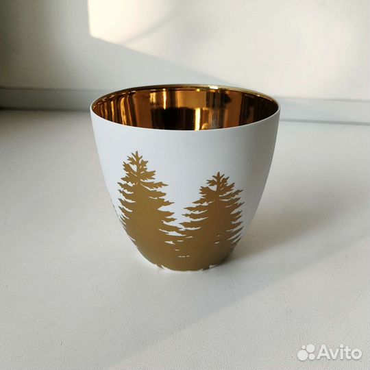 Фарфоровый подсвечник белый с золотом 7,2x6,4см