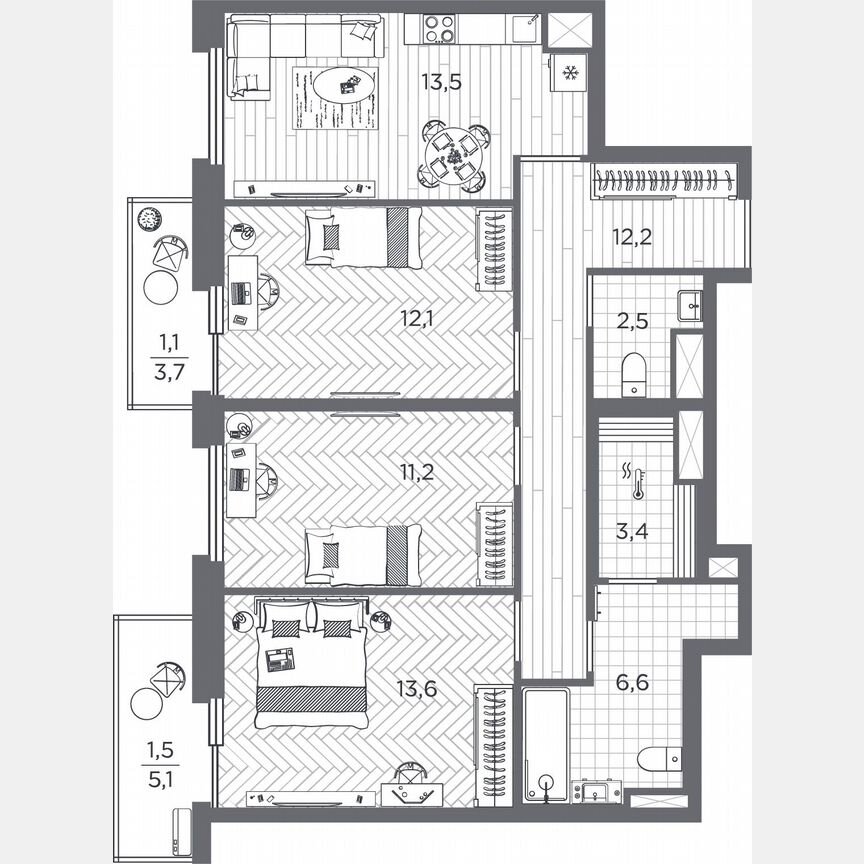 3-к. квартира, 77,7 м², 25/25 эт.
