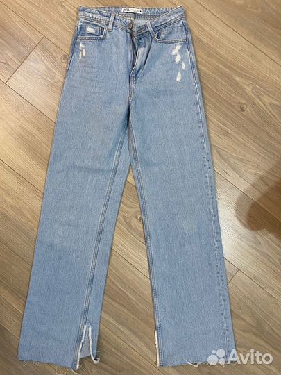 Джинсы zara с разрезами 34