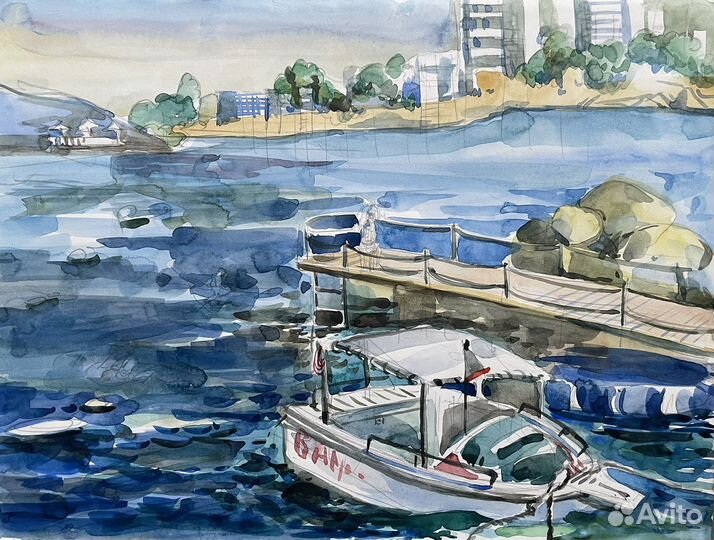 Морской пейзаж акварелью