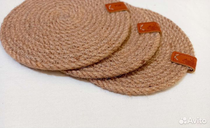 Подставка под горячее джут 13 см комплект 3 шт