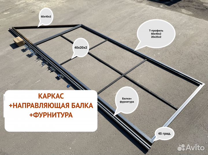 Откатные ворота Т-профиль 4х2 