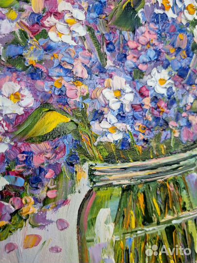 Картина маслом цветы ромашки гортензия маслом