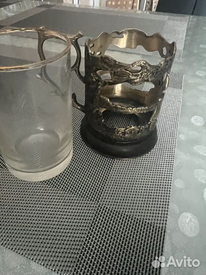 Подстаканник со стаканом латунь