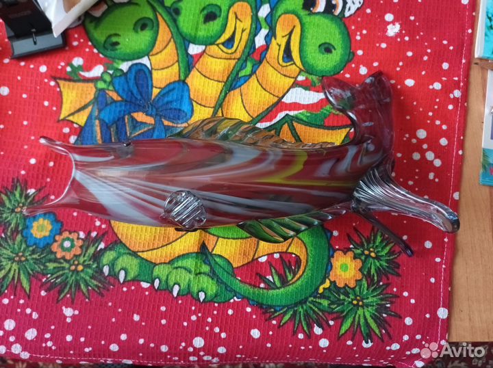 Ваза Рыба СССР цветное стекло винтаж