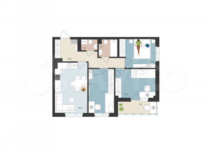 3-к. квартира, 65,1 м², 8/16 эт.