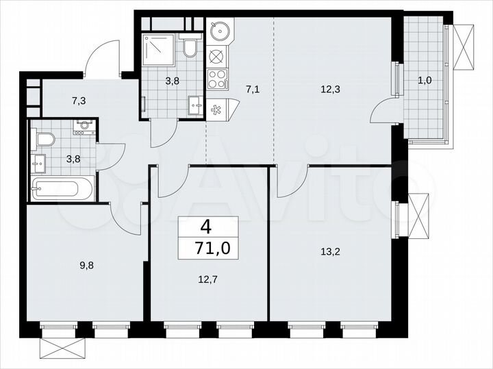 4-к. квартира, 71 м², 14/14 эт.