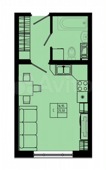 Квартира-студия, 25,5 м², 4/8 эт.