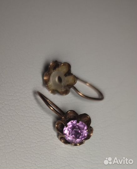Серебро 875 пробы серьги с александритом, СССР