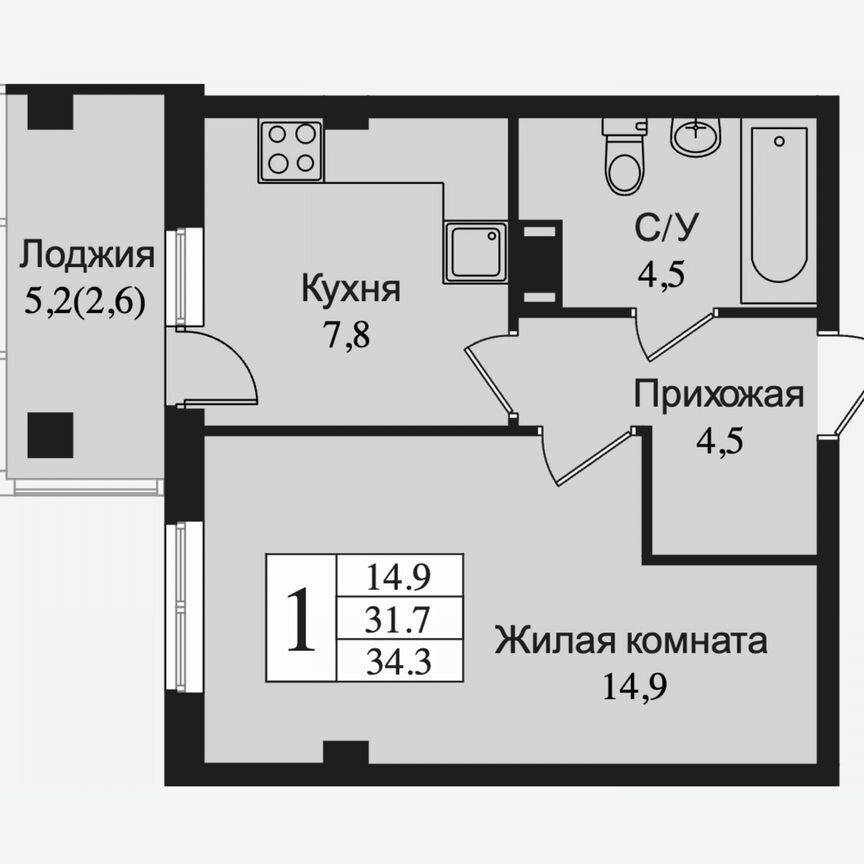 1-к. квартира, 36,8 м², 12/15 эт.