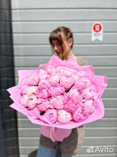 Пионы розовые, букет, цветы