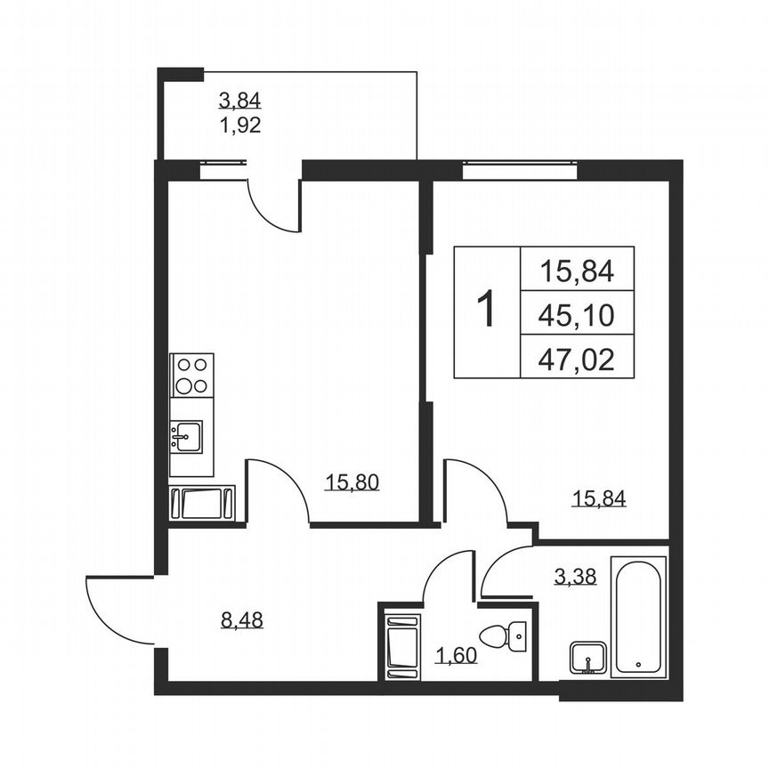 1-к. квартира, 47 м², 13/19 эт.