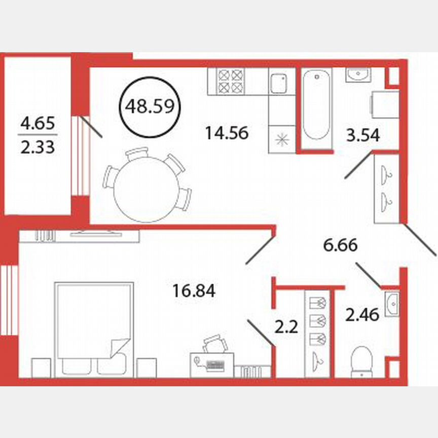1-к. квартира, 48,6 м², 7/12 эт.