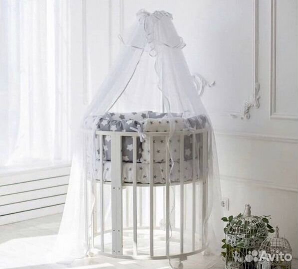 Кроватка трансформер с маятником и матрасами