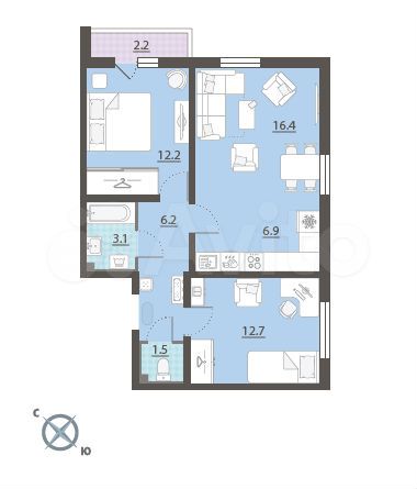 2-к. квартира, 60,1 м², 2/8 эт.