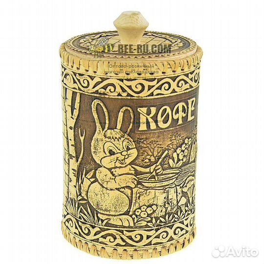 Туес шитый Д10 Кофе Зайчики 0.7 л (береста)