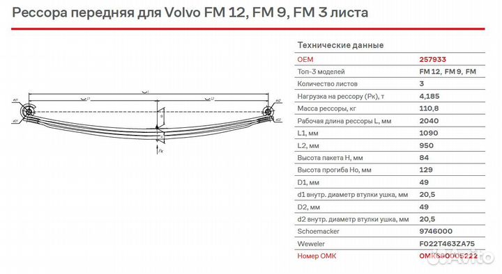 Рессора передняя для Volvo FM 12, FM 9, FM 3 листа