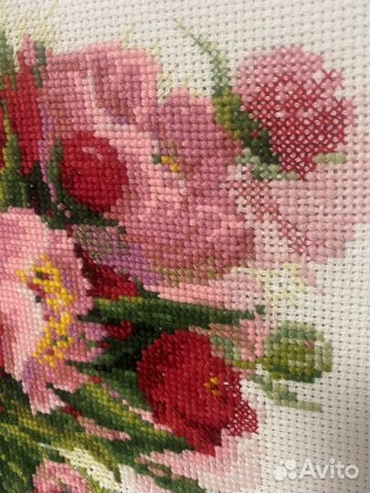 Вышивка крестом Пионы. Готовая работа