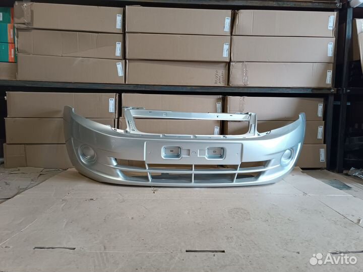 Бампер передний лада гранта серебристый (платина)
