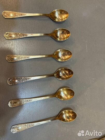 Чайные ложки мельхиоровые с позолотой