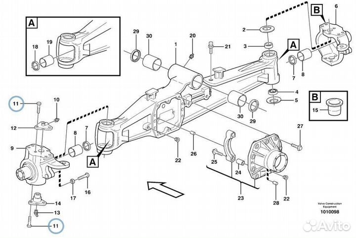 126922 Болт шкворня для экскаватора погрузчика