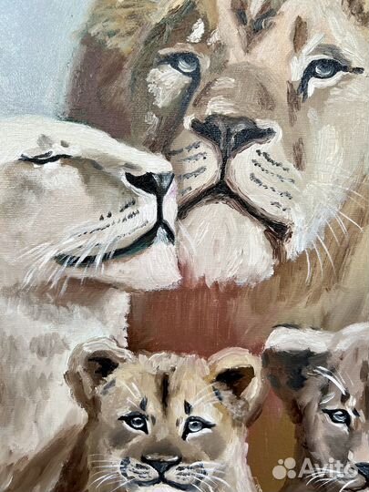 Картина маслом львы