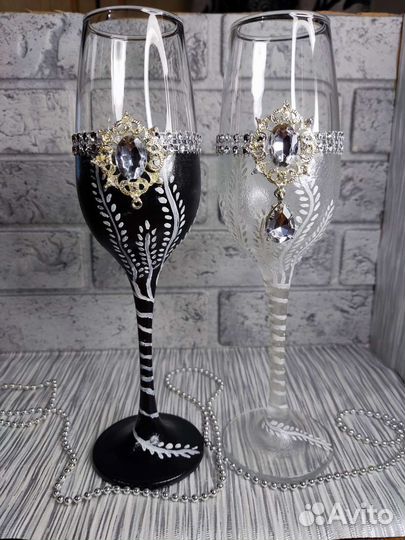Свадебные бокалы ручной работы