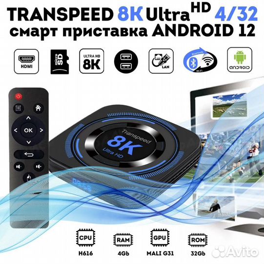 SMART tv приставка Transpeed 8K 4/64 Гб Андроид13