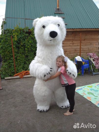 Белый мишка поздравление, аниматор, Ростовая кукла