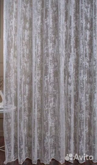 Тюль жаккард мрамор белая/Батист с цветами