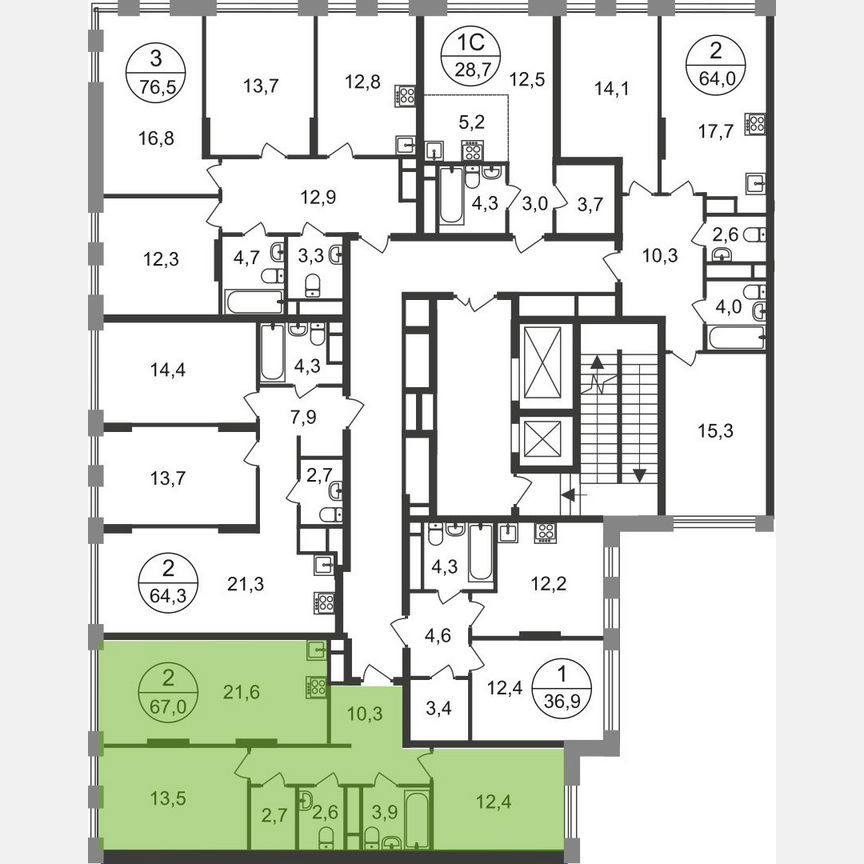 2-к. квартира, 67 м², 3/17 эт.