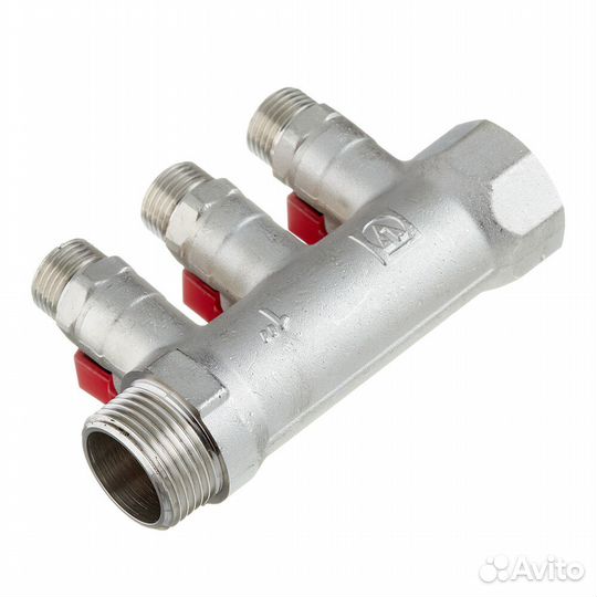 Коллектор Valtec (VTc.580.N.0603) 1 вр(г) х 3 выхода 1/2 нр(ш) х 1 нр(ш) с шаровыми кранами