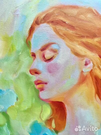 Картина маслом девушка с цветами маки потрет