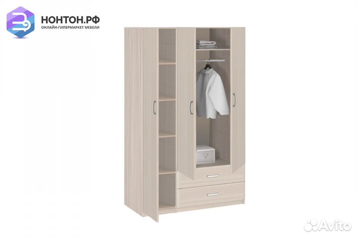 Шкаф 3-дверный с ящиками Лотос 8.032 шимо светлый