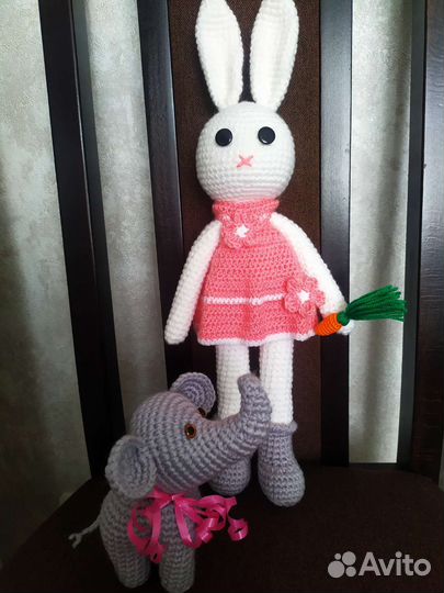 Вязанные игрушки - собака Цвергшнауцер / зайчик