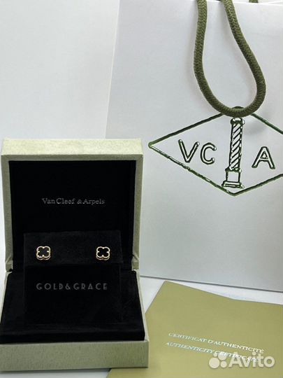 Серьги пусеты Van Cleef золотые Ван Клиф